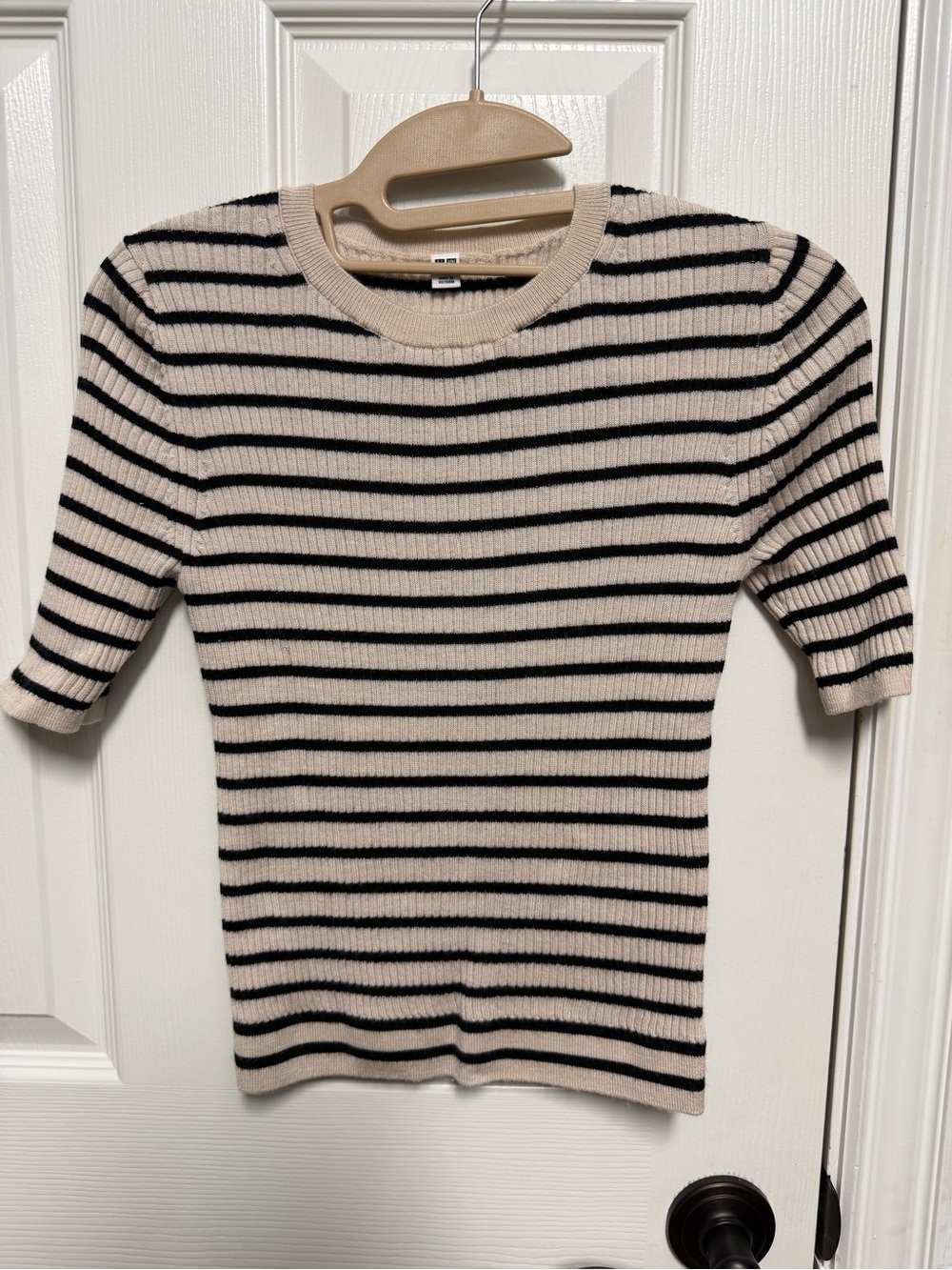 Uniqlo Merino Ribbed Striped Short-Sleeve Sweater, 100% wool, size S